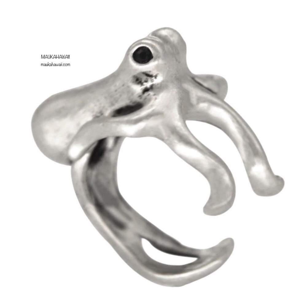 Abstract Ocean Octopus Adjustable Modern Antique Vintage Silver Open Mid Ring